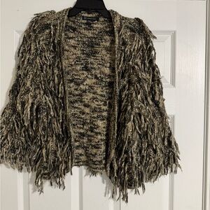 INC International Concepts Women's Fringe Sweater - Black and Tan